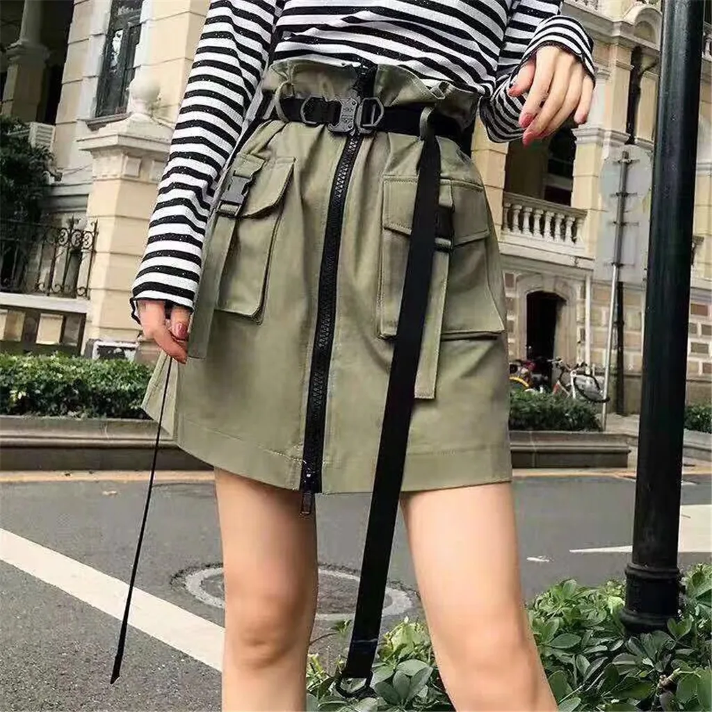 

JAYCOSIN Summer Women Skirt Fashion Solid Color Pocket zipper Skirts Womens faldas mujer moda Casual Mini Skirt harajuku 19JUL1