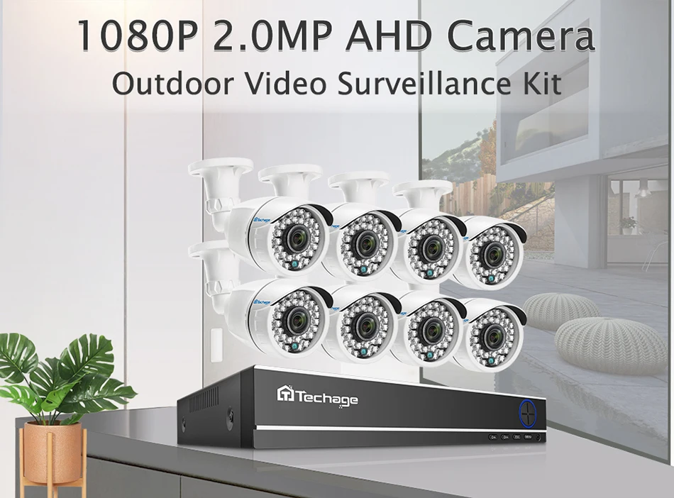 Techage 8CH 1080P AHD DVR камера комплект 2.0MP HD IR ночного видения наружная камера видеонаблюдения CCTV система безопасности комплект 2 ТБ HDD