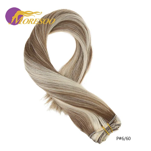 Moresoo Омбре Волосы Уток 100 г блонд настоящие волосы Remy пучки бразильских локонов полный набор волос для наращивания - Цвет: P 6-60