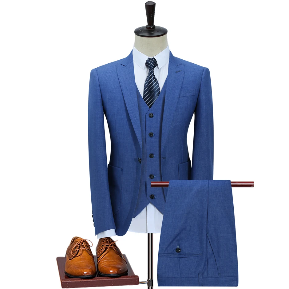 Plyesxale Slim Fit Для мужчин Костюмы для свадьбы одной кнопки темно-синий светло-голубой Для мужчин S костюмы для торжественных случаев