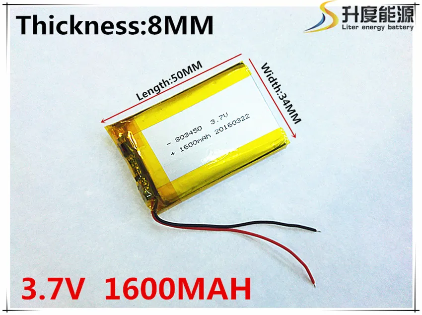 3.7V,1600mAH,[803450] PLIB; polymer lithium ion / Li-ion battery for GPS,mp3,mp4,mp5,dvd,bluetooth,model toy