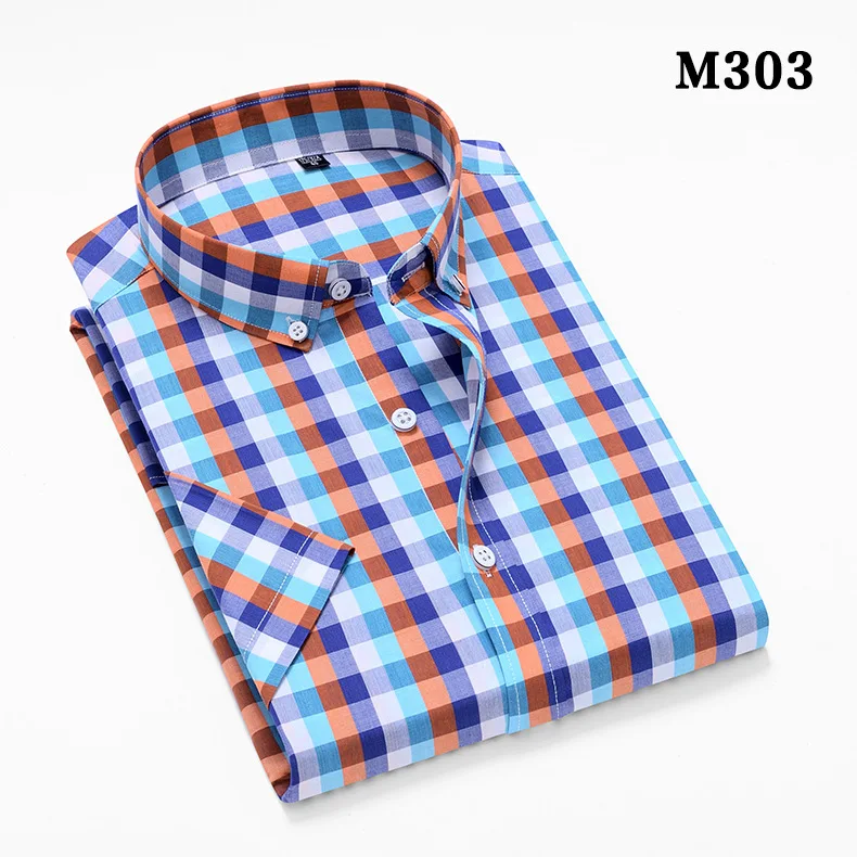 Качественная Хлопковая мужская рубашка высокого качества с короткими рукавами, модная клетчатая брендовая одежда с цветочным принтом, мужская повседневная рубашка - Цвет: 303