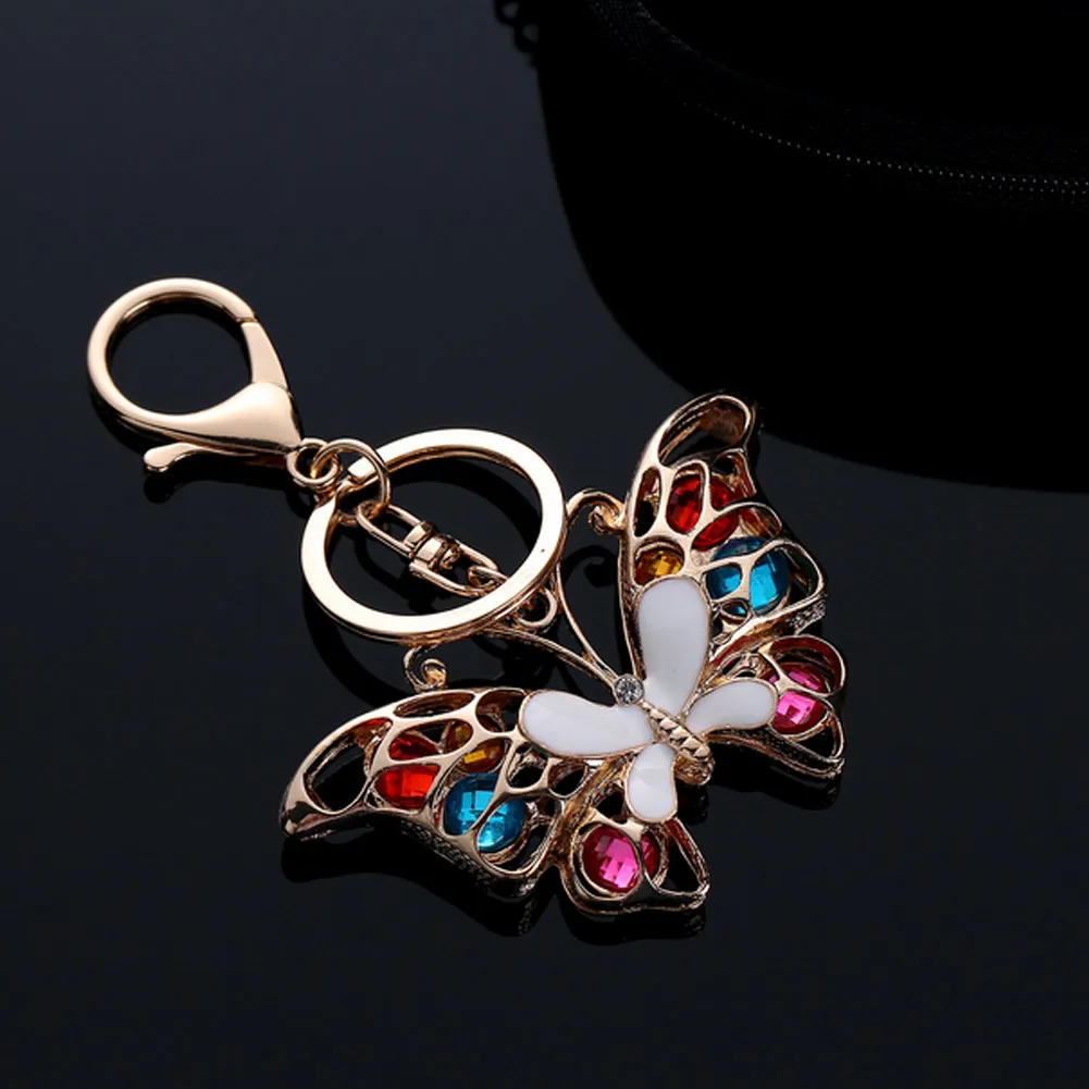 Elegant Multicolor Rhinestone Butterfly Keychain Fashion Key Holder