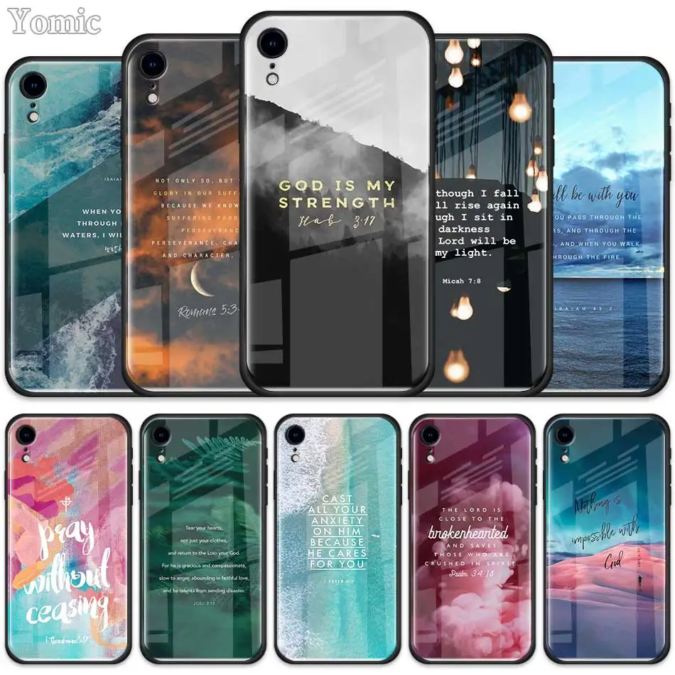 

Bible verse Tempered Glass Case for Apple iPhone XR 7 8 6 6S Plus X XS MAX Cell Phone Case Cover