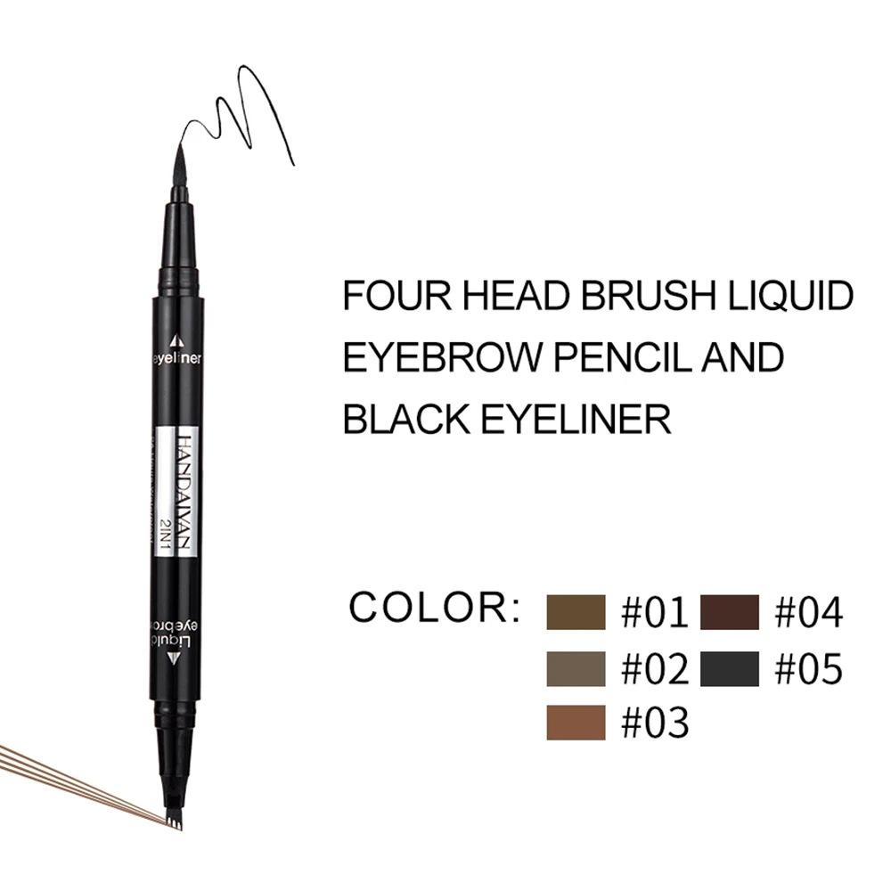 2 в 1 HANDAIYAN четыре головки вилка карандаш для бровей черный коричневый цвет водонепроницаемый натуральный татуировки бровей Макияж Ручка