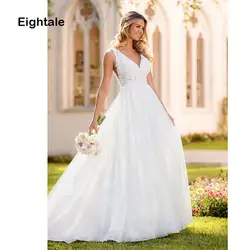 Eightale пляжные свадебное платье-бохо принцесса из тюля, с кружевами, с открытой спиной свадебное платье Аппликации V образным вырезом Romatic