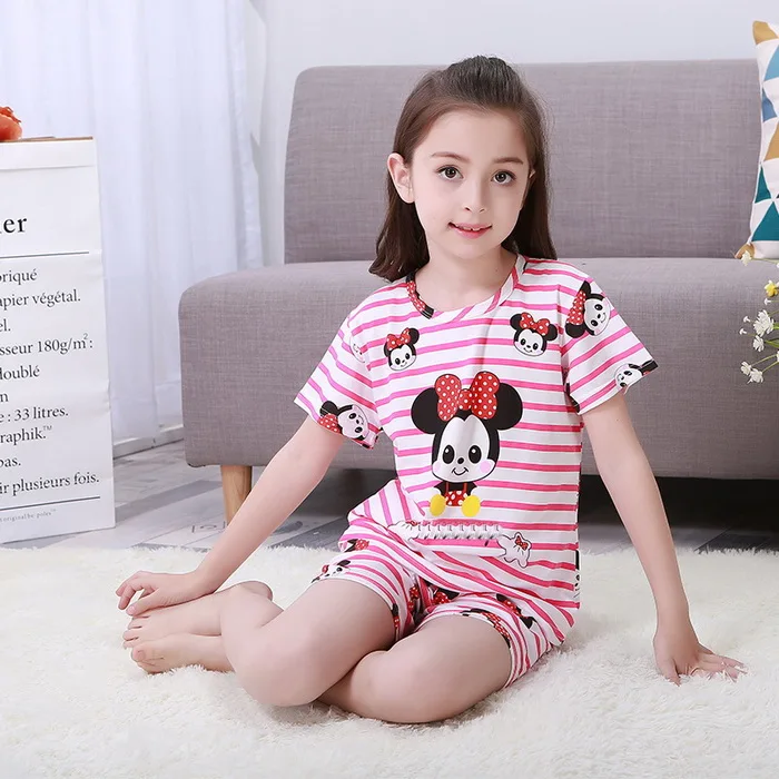 Одежда для сна для больших девочек, пижамный комплект для девочек, домашний хлопковый костюм с короткими рукавами для девочек, милый розовый комплект с рисунком для детей возрастом от 2 до 14 лет, XIN515 - Цвет: model 13