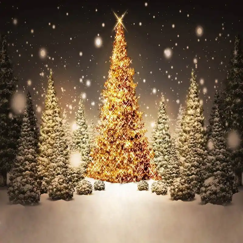 10x10FT Gray Sky Forest Trees Outdoor Glitter Golden Christmas Tree ...