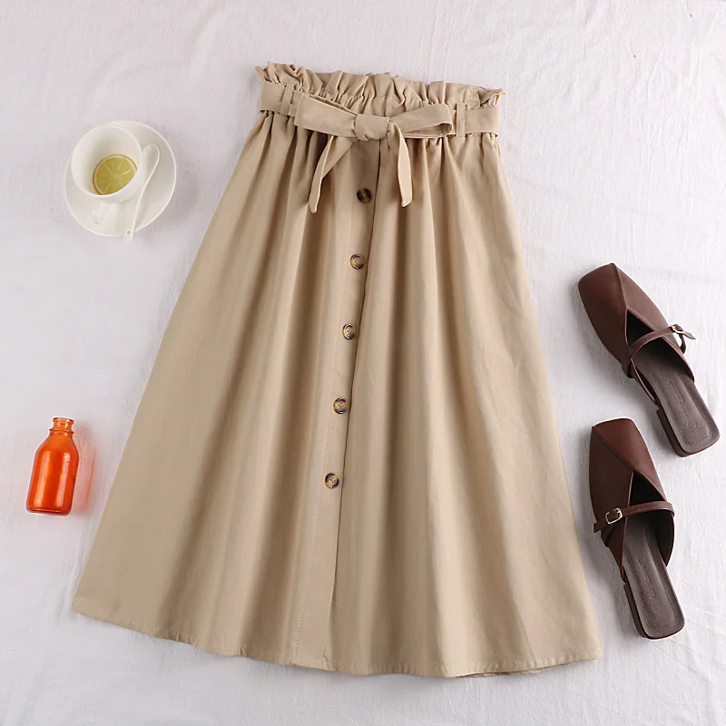 

Sherhure 2019 Fashion High Waist Women Summer Cotton Skirts Saia Women A-Line Bowtie Belt Long Skirts Faldas Jupe Femme