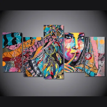

5 Pcs Dream Catcher Girl Large Wall Art Canvas Poster Frame Painting Abstract Pictures HD Printed Framework Peinture Wall Decor