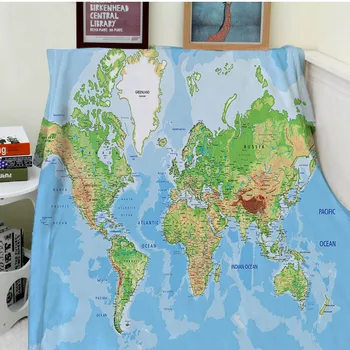 

Blankets Comfort Soft Cozy Air conditioning Easy Care Machine Wash Funny World Map Blue Warm Throw Blanket
