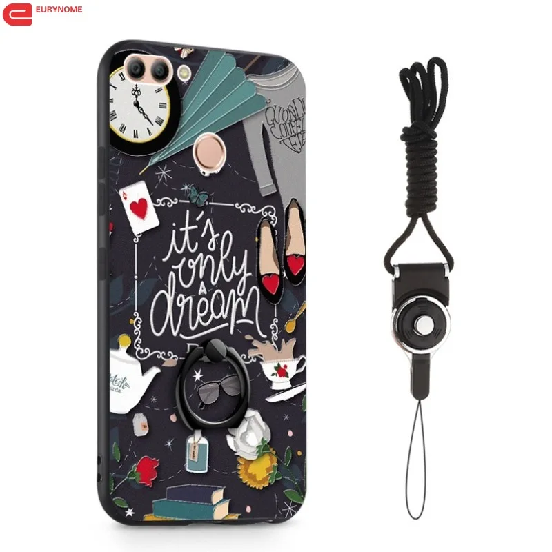

Case For Huawei Y9 2018 Cover Enjoy 8 Plus Cartoon Cat Plastic Cover for Huawei Enjoy 8 Plus Case Ring Holder and Strap