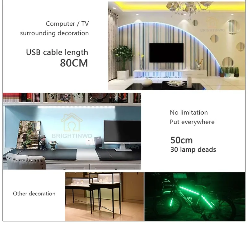 ТВ фон 5 В USB Светодиодная лента освещение 50 см 1 м 2 м 3 м кабель Светодиодная лента световая Праздничная гирлянда