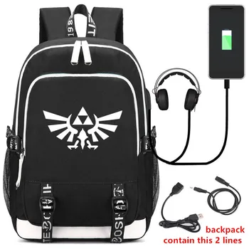 

High Quality New The Legend of Zelda Printing Backpack USB Charging Laptop Backpack Zelda Canvas School Bags Men Travel Bag