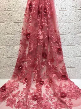 

African Lace Fabric 2019 High Quality African beads French Tulle Lace Fabric 3D Flowers Guipure Nigerian Lace Fabrics 5 Yards