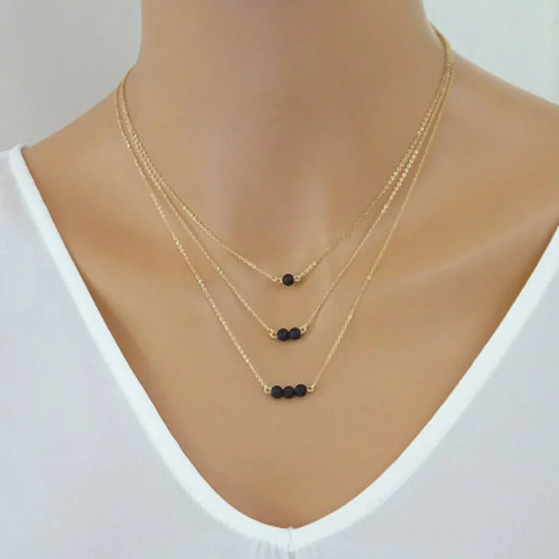 1pcs Multilayers Black Lava Stone Beads diffuser Necklace Essential Oil