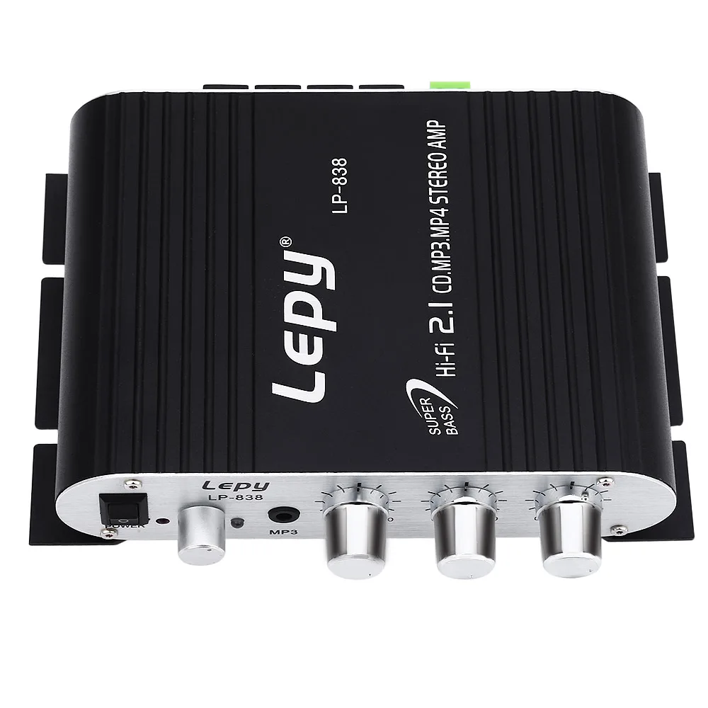 

LP - 838 Mini Car Power Amplifier HiFi 2.1 Automobile 3 Channel Stereo Subwoofer Bass Audio Accessory with Computers MP3 MP4