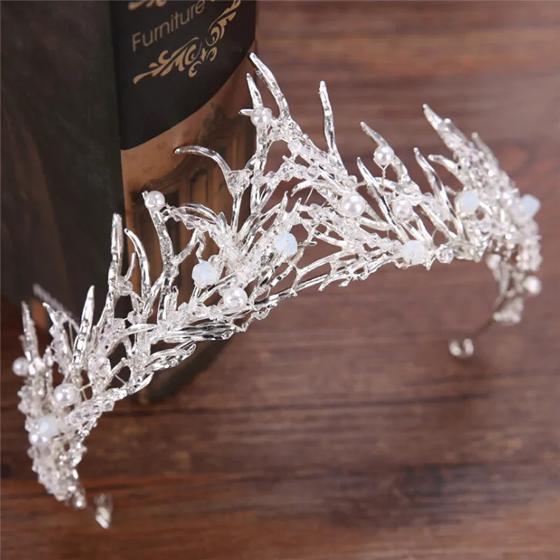 

1pc Bronze/Silver Crystal Wedding Queen Crown for Bride Hairband Rhinestones Tiaras Hairwear HairJewelry Plated