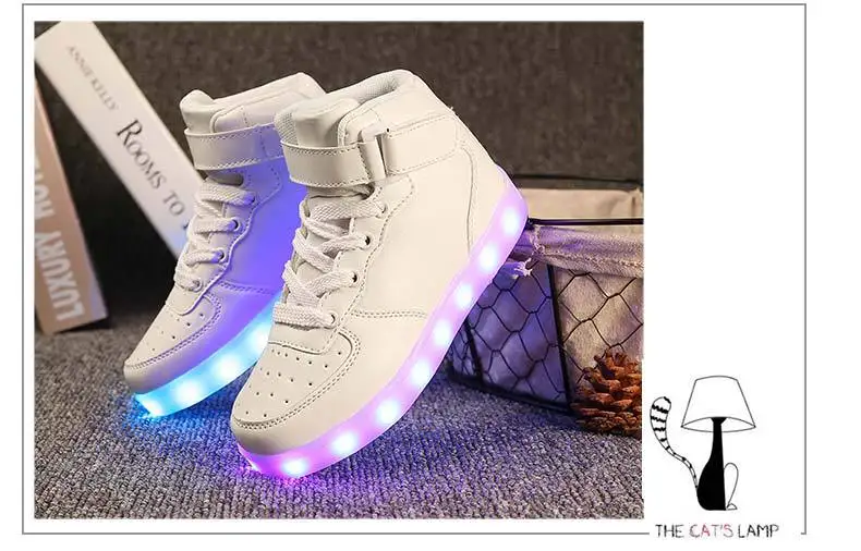 Новые детские повседневные спортивные туфли для студентов кроссовки высокие светящиеся туфли для мальчиков и девочек usb зарядка