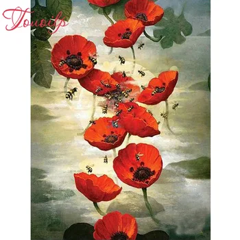 

Touoilp 5D Diamond Embroidery Poppy 5d Diamond Painting Cross Stitch Needlework Mosaic Full Rhinestone Painting home Decor