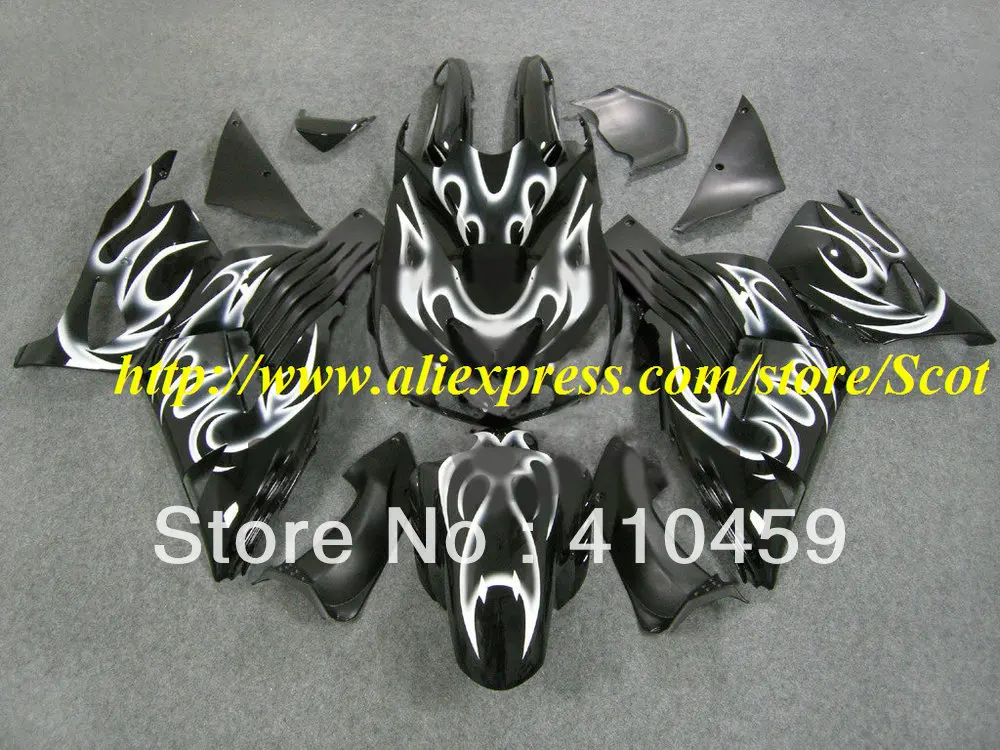 

2013 ABS white flames gloss black Fairing kit for KAWASAKI Ninja ZX14R 06 07 ZX 14R 2006 2007 ZX-14R 06-07 2006-2007