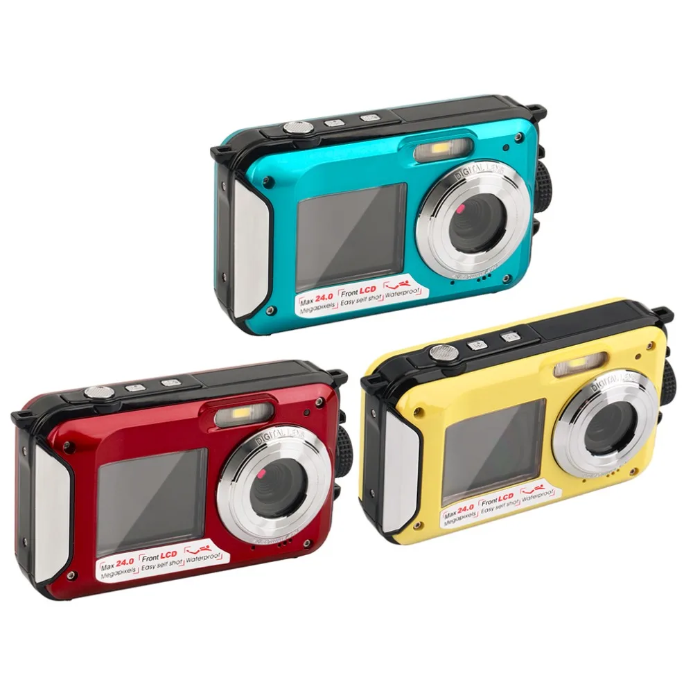  Digital Camera Waterproof 2.7inch TFT 24MP MAX 1080P Double Screen 16x Digital Zoom Camcorder HD268