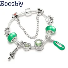 Boosbiy подлинный Серебряный Мультфильм Зеленые бусины браслет и браслет для детей DIY красивые брендовые браслеты женские ювелирные изделия