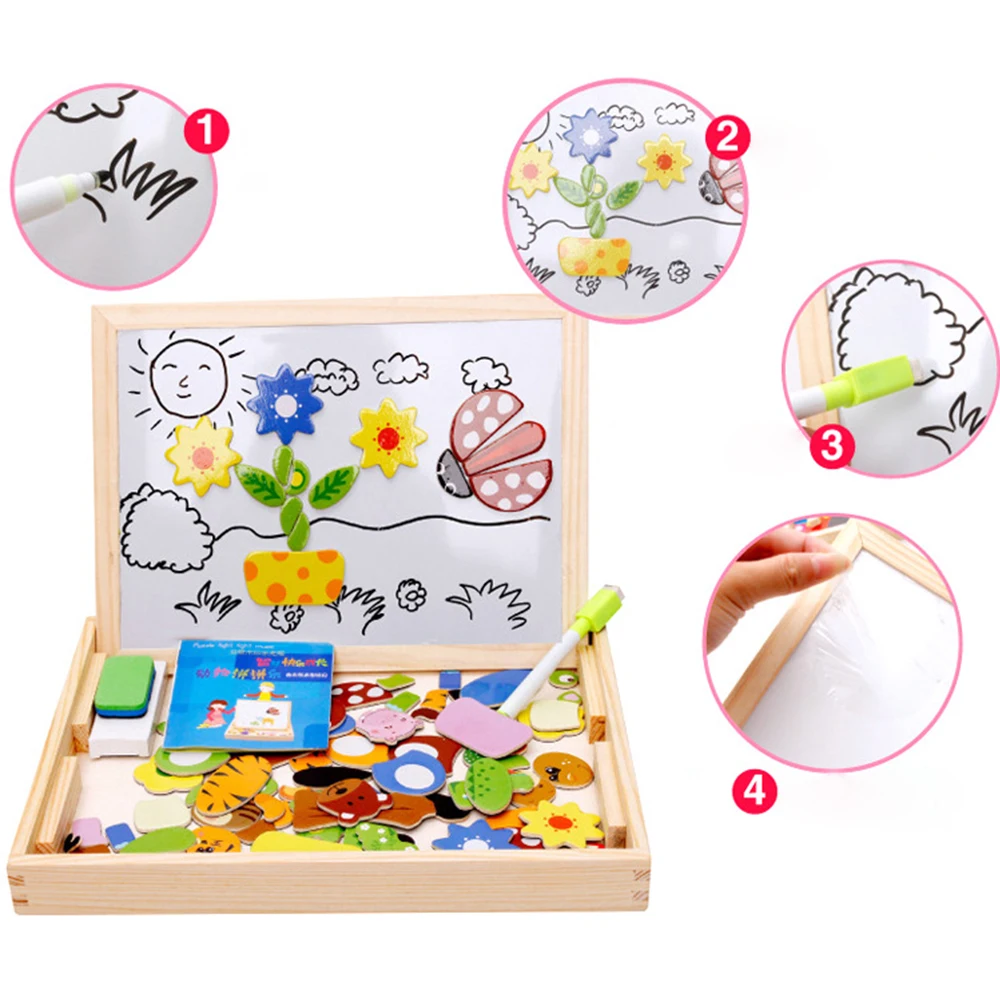 100+ шт деревянный магнитный паззл игрушечная доска для рисования детские развивающие игры фигурка/Животные/автомобиль/цирк 3D Пазлы игрушка