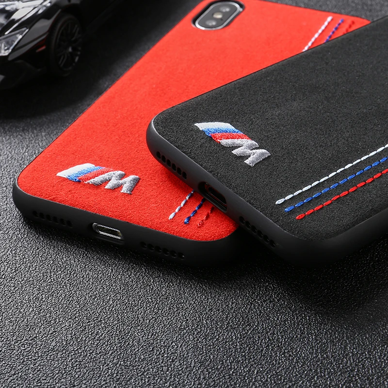 Limited Track Motorsport Embroidery BMW Car Logo Cover Case For iPhone 6 6S 7 8 plus X XR XS MAX Luxury Leather AMG Telefon Case