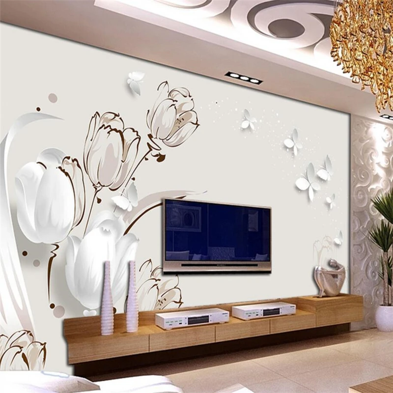 

wellyu papel de parede para quarto Custom wallpaper 3d Stereo Tulip Butterfly TV Wall wall papers home decor behang