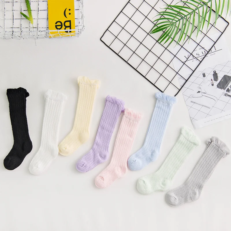 Носки для девочек, детские сетчатые стильные носки для малышей с модными эластичными кружевными цветами, новые летние гольфы, акция