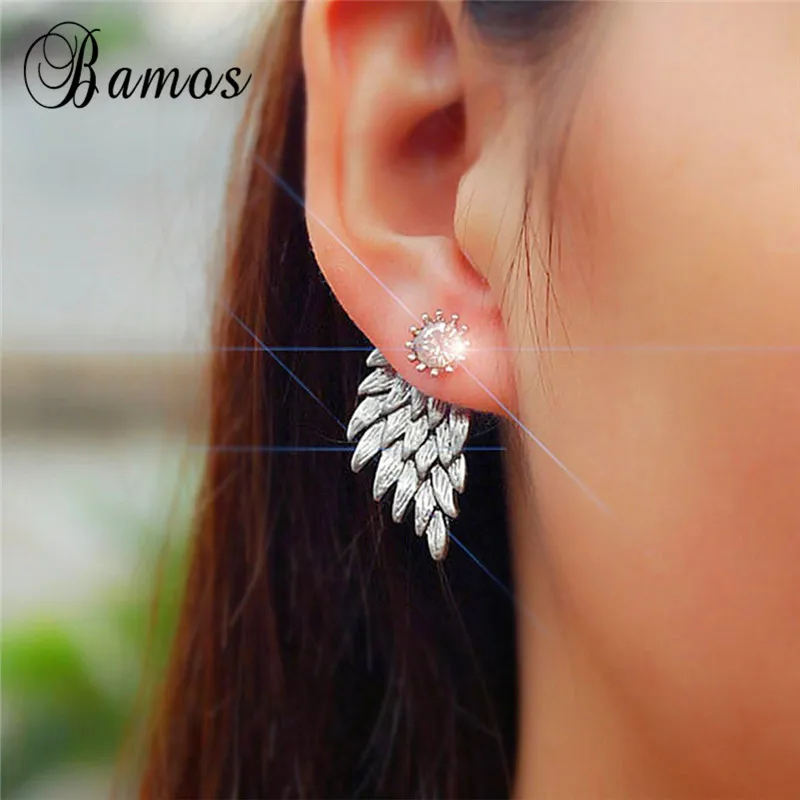 

Bamos Cute Angel Wings Gold/Silver/Black Rhinestone Stud Earrings For Women Vintage Fashion Jewelry Feather Earring Gift SMT1336