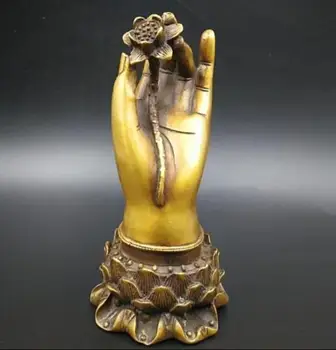 

Old Chinese brass Buddha Hand hold Lotus crafts statue