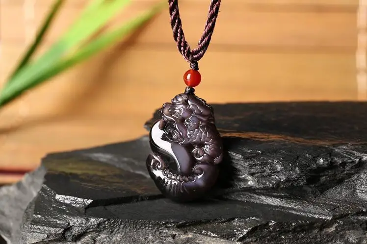 

Beautiful and colorful obsidian carved Chinese dragon pixiu Pendant necklace