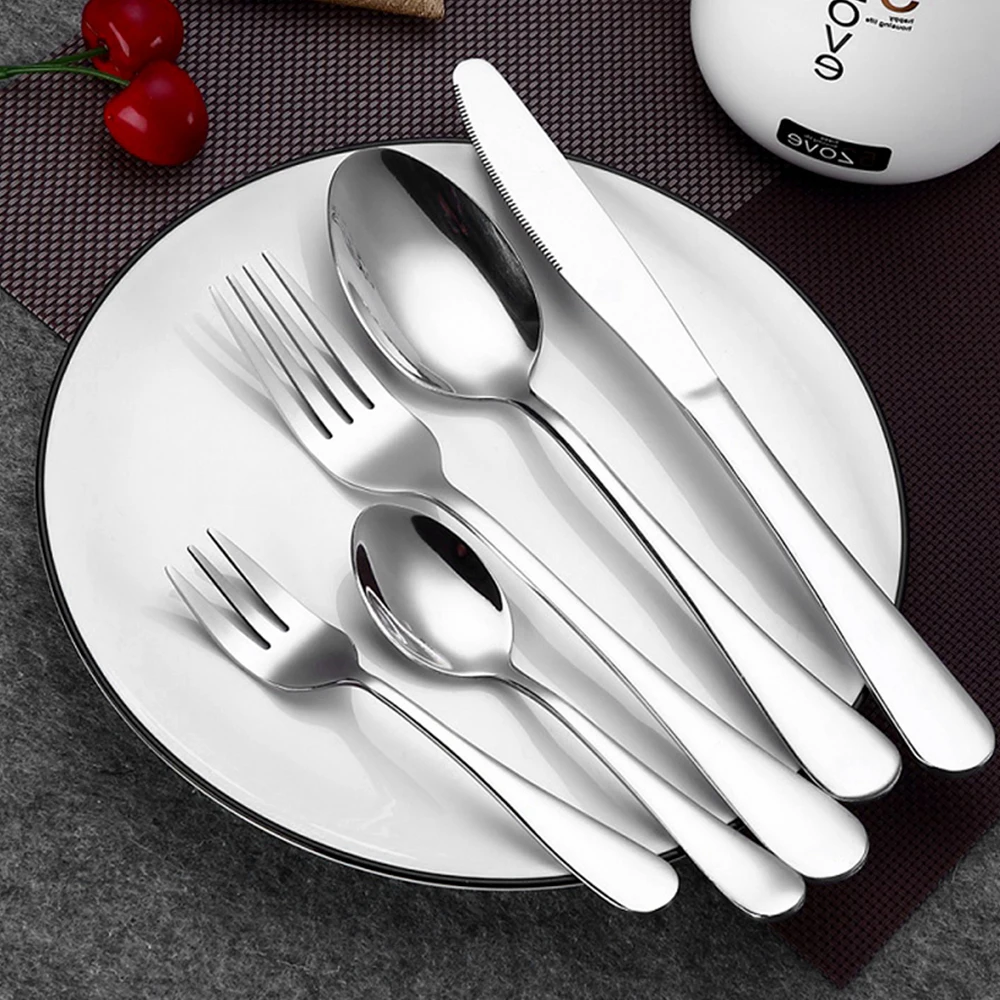 5Pcs/set Stainless Steel Black Cutlery Set Dinnerware Tableware