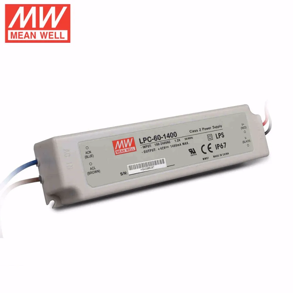 Mean Well LPC-60-1400 60 Вт 1400mA светодиодный водонепроницаемый драйвер, одиночный выход импульсный источник питания