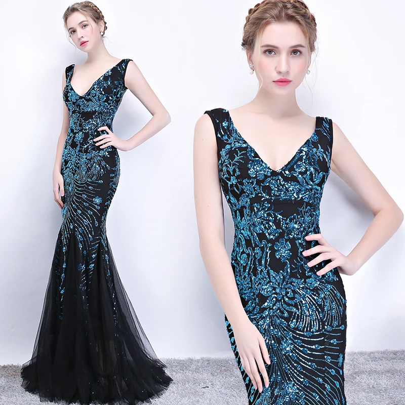 

Prom dress New 2019 sexy Sleeveless fashion Sequin long party shiny Backless Mermaid Prom Dress vestido de festa