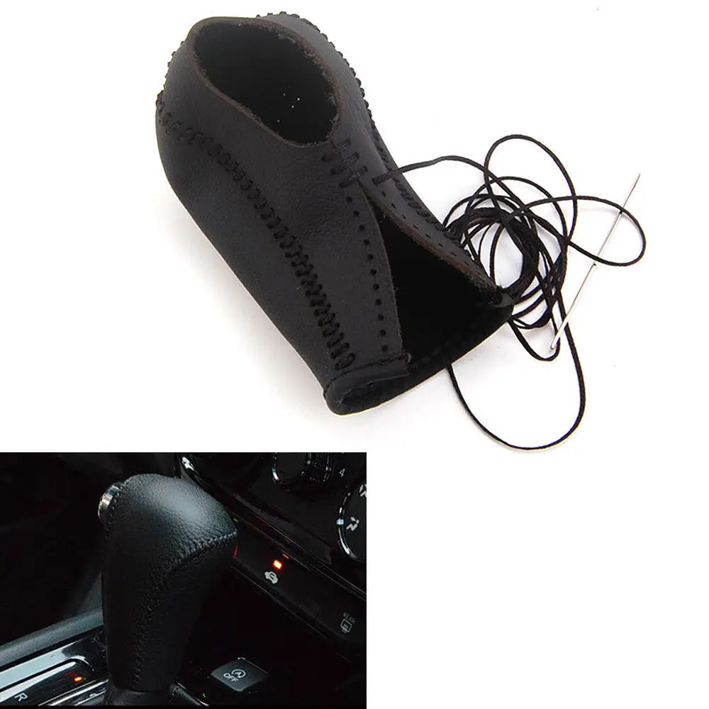 Black Hand Sewn Leather Car Shift Gear Knob Cover Shell For Honda Vezel