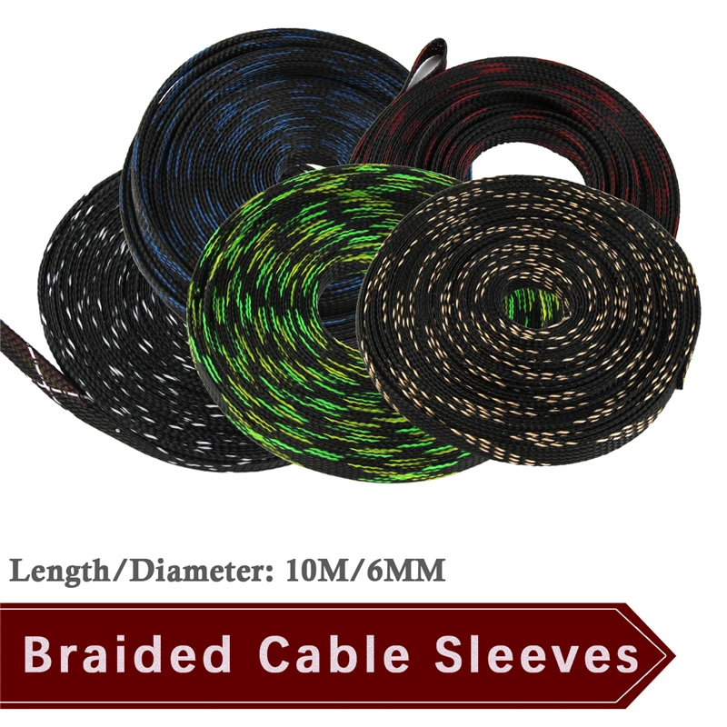 

10M 6mm 5 Color Insulated Cable Sleeves Wire Gland Protection Tight PET Expandable Spiral Wrapping Braided Sleeveing