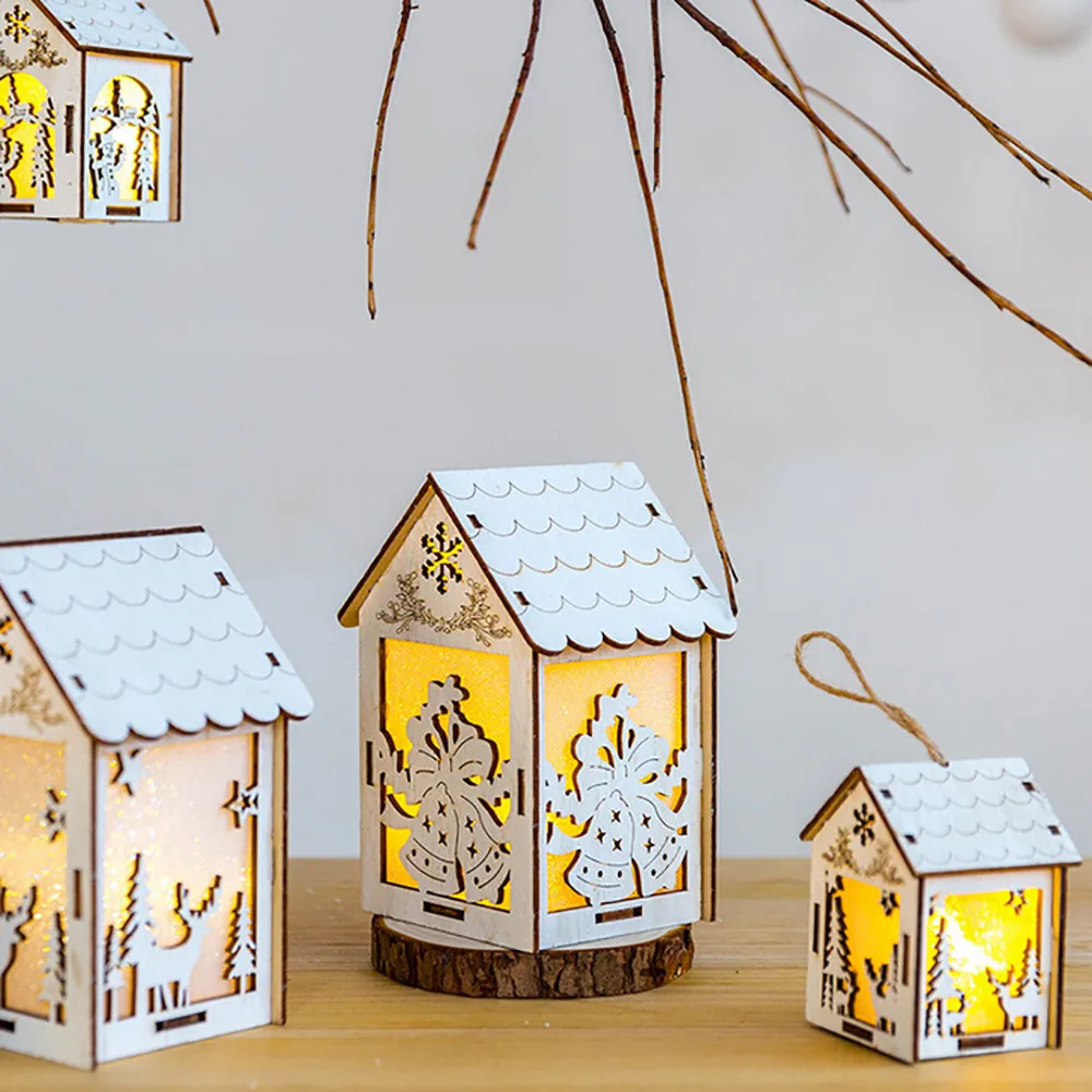 Рождественский светильник для дома, Рождественская елка, подвесной декор, подвеска с буквами, деревянные подвесные рождественские украшения, милый деревянный дом