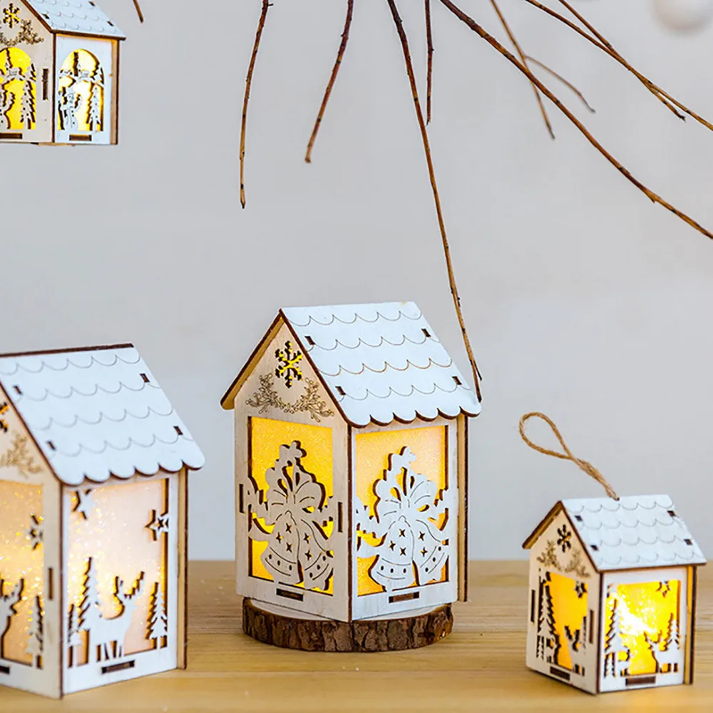 

Christmas Chalet Light Xmas Tree Hanging Decor Letter Pendant Home Wooden Hanging Christmas Decoration Cute Wooden House