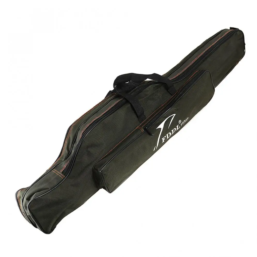 

110cm Army Green Double Layer Large Capacity Collapsible Fishing Rod Bags Canvas Sea Fishing Tackle Foldable Package