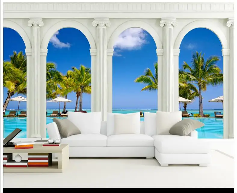 

High end Custom 3d wallpaper 3d wall murals wallpaper Highland Mediterranean Sea View Roman column background wall room decor