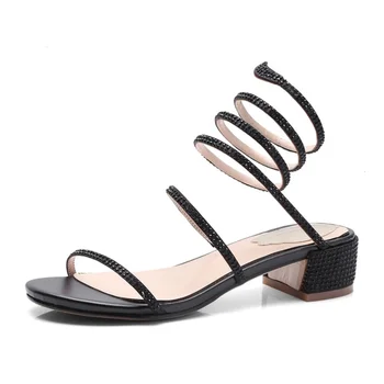 

2019 summer women's sandals fashion snake type with winding design rhinestone decorative sandals shoes women size 33-40