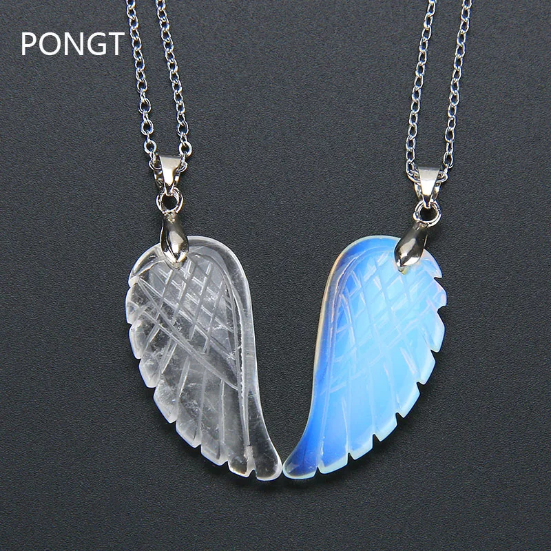 

Fashion reiki Quartz Angel Wings pendant natural Stone Pendant&Necklace women opal pendant Healing Crystal Choker Necklace