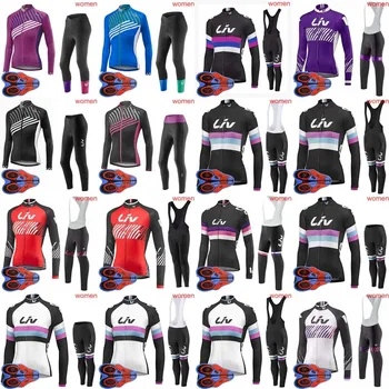 

Liv Spring/Autumn Women Cycling jersey long Sleeves bib pants sets 9D gel pad MTB Bicycle Clothes Sport Wear Cycle Clothing