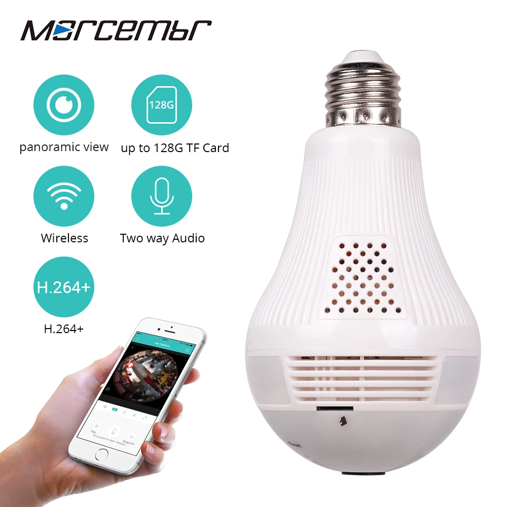 Morcembr 360 градусов Камера Беспроводной лампочки Fisheye панорамный Light 1080 P Wi-Fi