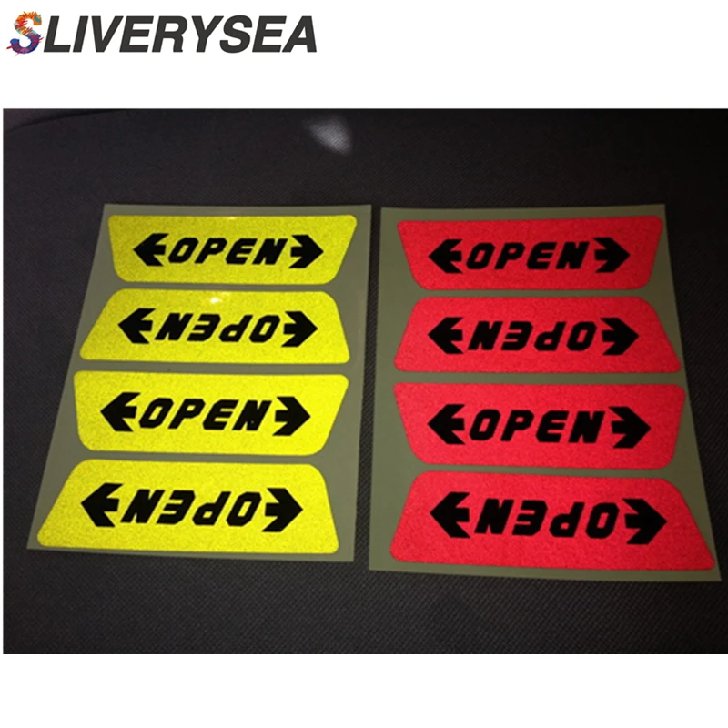

SLIVERYSEA 4pcs/set Reflective Open Sticker Door Open Warning Safety Car Styling Car Sticker Auto Decor #B1063