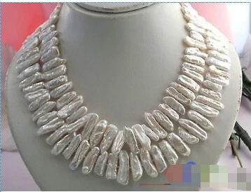 

HOT## Wholesale >>>> 2ROW 20MM WHITE BAROQUE FRESHWATER BIWA PEARL NECKLACE