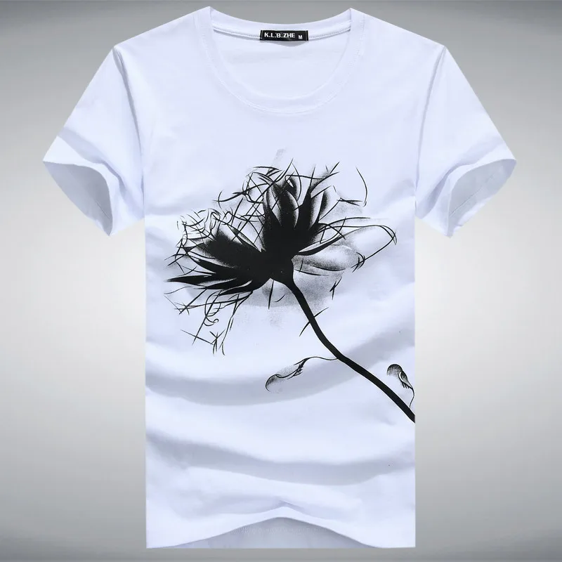 

Summer Mens Short Sleeve T-shirt One Flower Printing O-Neck T Shirt Casual Slim Fitness Male Tops Plus Size S-5XL